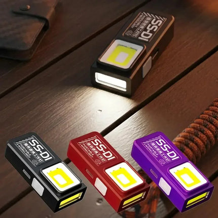 Powerful Mini LED Flashlight USB Rechargeable COB Keychain Hanging Work Light Waterproof Outdoor Emergency Camping Pocket Torch