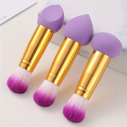 3 Pcs Double Ended Purple Makeup Sponge and Brush Set, Easy to Use, Portable Travel Set