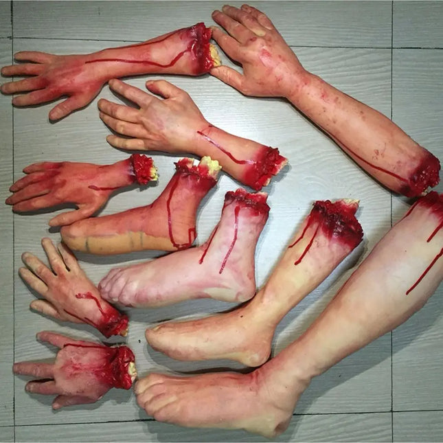 Fashion Broken Foot Party Scary Decoration Lifesize Bloody Hand Horror Props Halloween Costume Latex Toys