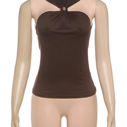 Weird Puss Metal Knot Tank Tops Women 2025 Summer Solid Pleated Sleeveless Stretch Simple Basic Streetwear Skinny Casual Vest