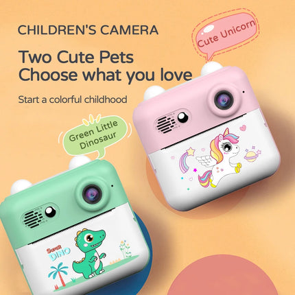 Kids Instant Print Camera with Games Pink Green Dinosaurs Cute Mini Digital Toy Camera for Boys Girls Birthday Christmas Gifts