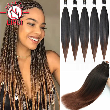 30" Ombre Brown Pre Stretched Braiding Hair YAKI Straight Jumbo Braids Hair Extensions Synthetic Bulk Hair Wholesale Fake Hair