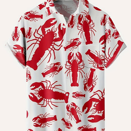 Cartoon Lobster Hawaiian Shirt Men Women Clothing Seafood Shirt Summer Holiday Shirt Short Sleeve Button Down Crawfish Shirts
