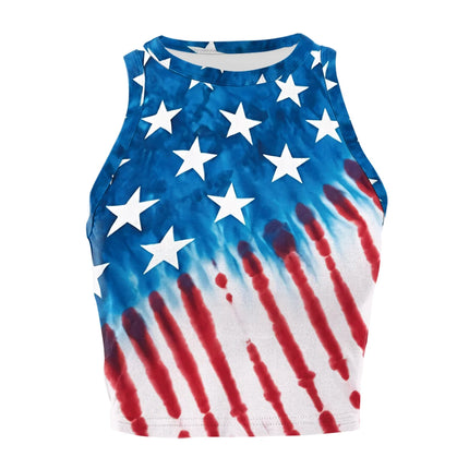 Nadanbao Women's Vest Summer Casual American Flag Tie Dyeing Cropped Tight Sleeveless T-Shirt Streetwear Crop Tops Y2K Tees
