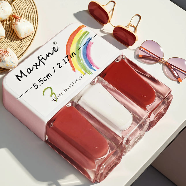 V07 Girl's Heart 3-Pack No-Bake Nail Polish Quick-Dry Long-Lasting Tearable Water-Based Three-Color Nail Polish Set