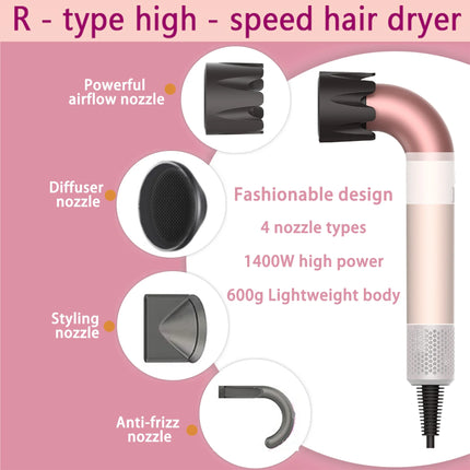 1400W High Power Hair Dryer, Fast Drying, Lightweight Body, Low Noise, Equipped with Multiple Air Nozzles