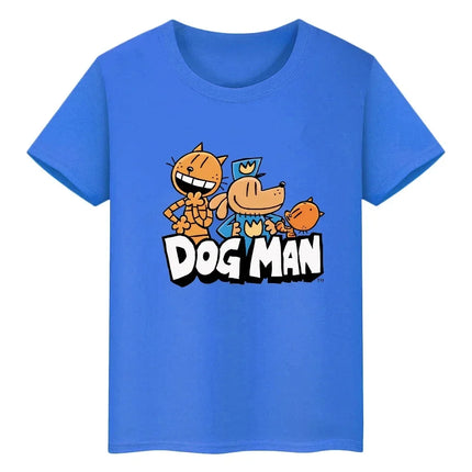 Dog Man Print Kawaii Anime Children Casual Short Sleeved Cotton T-shirt Top Baby Tee Summer Fashion Kid T-shirt Boy Girl Clothes