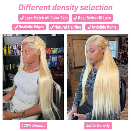 40 inch 613 Honey Blonde Color Straight 13x4 Lace Front Human Hair Wigs For Women Brazilian 13x6 HD Transparent Lace Frontal Wig