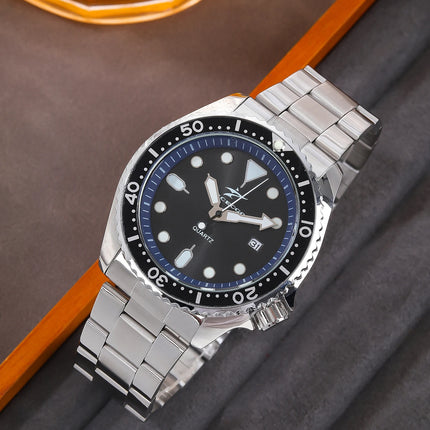 Men's Quartz Sports Watch - Stainless Steel Strap with Date Display for Casual Daily Wear, Fashionable Business Elegant Design