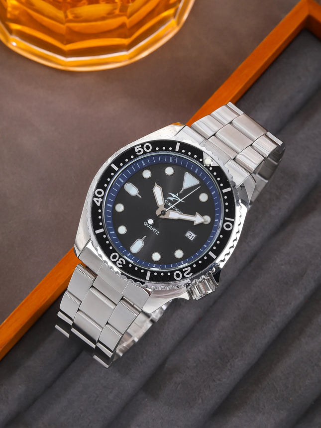 Men's Quartz Sports Watch - Stainless Steel Strap with Date Display for Casual Daily Wear, Fashionable Business Elegant Design
