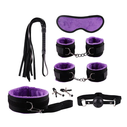 Adult Erotic Nylon Bondage BDSM Kit with Handcuffs Sex Whip Mouth Gag Soft Fox Tail Anal Plug for Women Sexy Games