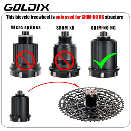 GOLDIX Ultralight MTB Cassette Freewheel k7 9/10/11/12/13 Speed HG Structure Sprocket Carbon Steel Material for Mountain Bike