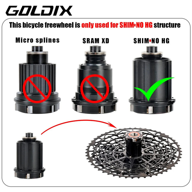 GOLDIX Ultralight MTB Cassette Freewheel k7 9/10/11/12/13 Speed HG Structure Sprocket Carbon Steel Material for Mountain Bike