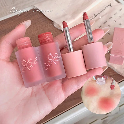 Gege Bear Smooth Multi-purpose Cream Expansion Color Blush Not Easy to Fade Nude Matte Velvet Lip Glaze