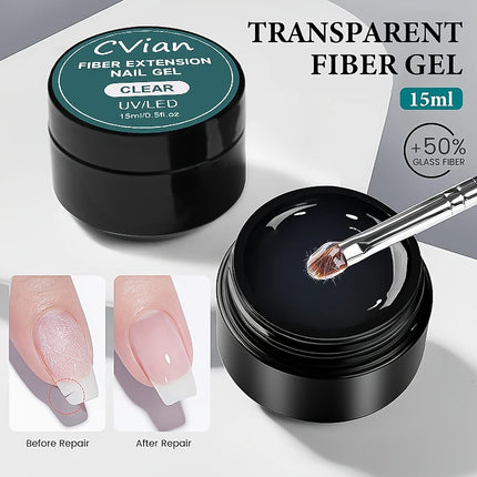 15g Quick-Build Fiberglass Gel for Damaged for nails, Transparent Fiber Rubber Base Gel Polish for Strengthening And Building