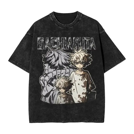 Harajuku Vintage T Shirts Hot Sale Gachiakuta Washed T-Shirt Anime Y2K Fun Casual T-Shirt O-Neck Fashion T-Shirt Loose Oversized