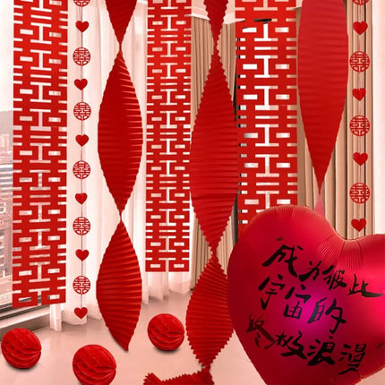 Red Chinese Wedding Hanging Flags Traditional DIY Crafts Double Happiness Pendant Festive Door Curtain Hanging Decor Living Room