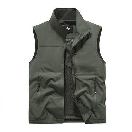 Outdoor workwear jacket Men's breathable lightweight top  Spring and Autumn thin high-end solid color stand-up collar vest
