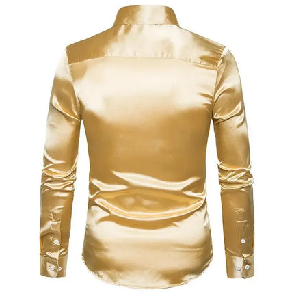 Amazon Spring Autumn Men's Long Sleeve Shirt Casual Fashionable Shiny Interior Top Men's European Style Foreign Trade Shirt
