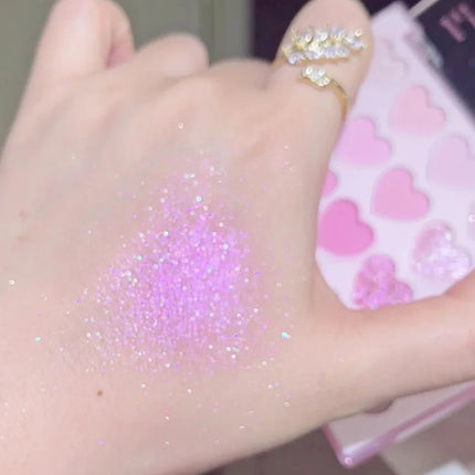Sweet Pink 20 Color Heart Shaped Eyeshadow Plate Pearl Glitter Purple Eyeshadow Pink Blusher Naturally Brightens Korean Makeup