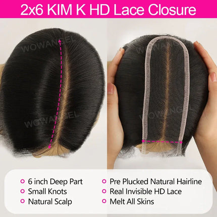 2x6 HD Lace Closure Only Body Wave Human Hair Pre Plucked Skinlike Deep Parting Kim K Closure Invisible Swiss Lace Remy Hair