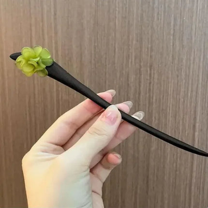 Handmade Hanfu Flower Hairpins Sticks with Tassel Vintage Wood Hair Stick Pins for Women Hair Styling Tools Jewelry Accessories