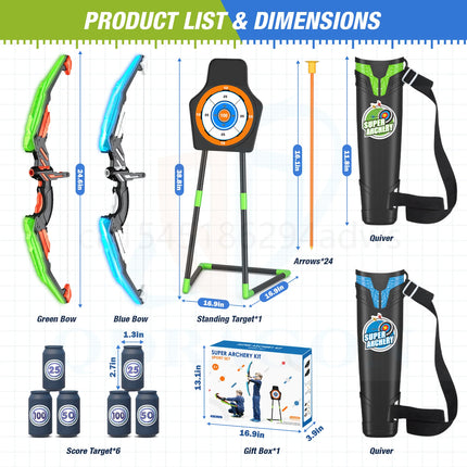 Kids Bow and Arrow Set, LED Light Up Archery Toys Set for Kids Ages 4-8 8-12, with Suction Cup Arrows, Target & Quiver, Boy Girl