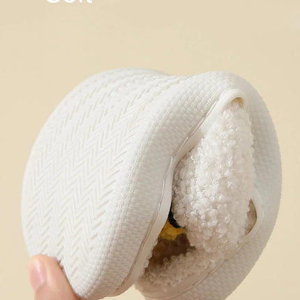 Cute Smiles Women's Fluffy Slippers Winter Indoor Closed Toe Warm Couple Slippers Woman Non-slip Flat Heel Fur Home Slides Shoes
