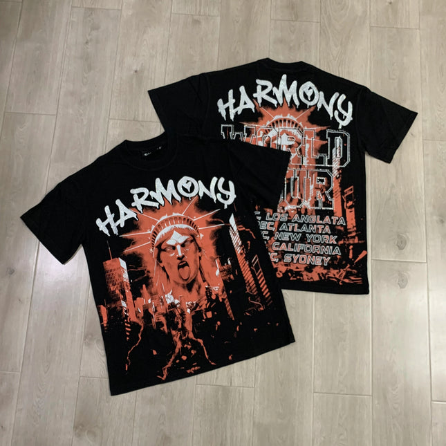 Graffiti Streerwear Washed Letter Shinning Diamond Short Sleeve Mens Tshirts Crew Neck Pure Cotton Baggy Rhinestone Top Tees