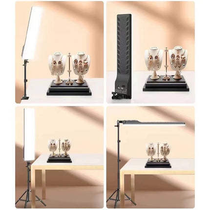 LED Rectangular Video Light Dimmable Continuous Photography Lighting Kit , Long Arm Tripod Stand for Photo Studio Desktop