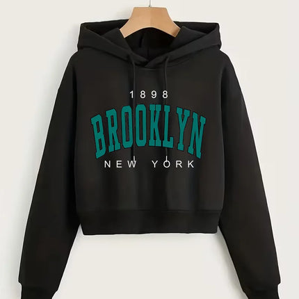 1898 BROOKLYN NEW YORK Sweatshirt Autumn Winter Cropped Sweatshirt Crop Top Hoodie Y2k Sweatshirts Gothic Casual Style Clothes