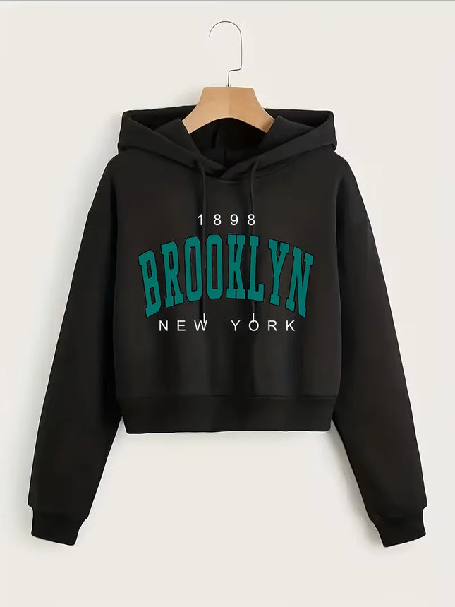 1898 BROOKLYN NEW YORK Sweatshirt Autumn Winter Cropped Sweatshirt Crop Top Hoodie Y2k Sweatshirts Gothic Casual Style Clothes