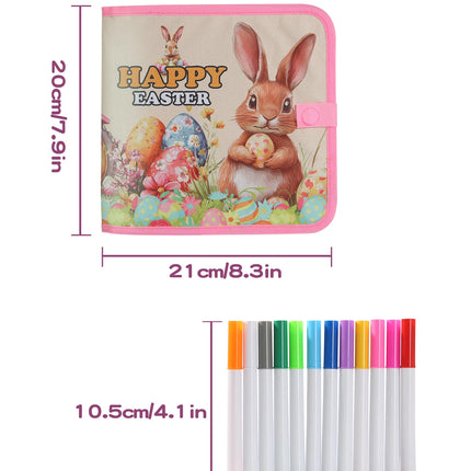 Kids Easter Bunny Blackboard Graffiti Book-Reusable Washable Painting Notebook with 12 Color Pens, Portable Educational Toy Gift