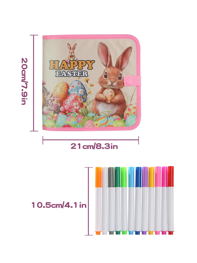 Kids Easter Bunny Blackboard Graffiti Book-Reusable Washable Painting Notebook with 12 Color Pens, Portable Educational Toy Gift