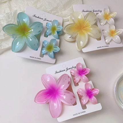 3pcs/set Flower Claw Clip Women Hawaiian Girl Hair Accessories Flower Ponytail Clip Clamp Barrettes Hairpin Summer Beach Jewelry
