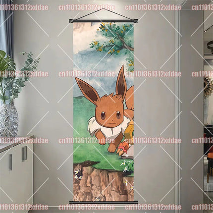 Classic Anime Pokémon Retro Scroll Painting Poliwhirl Pikachu Eevee Charizard Dragonite Squirtle Bulbasaur Creative Poster Gift