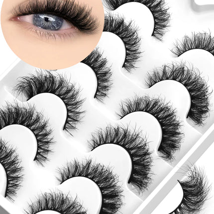 GROINNEYA 3D Mink Lashes Cat Eyelashes Fluffy Wispy Volume Lashes Natural Feathery Effect Lightweight Flexible Band Fake Lashes