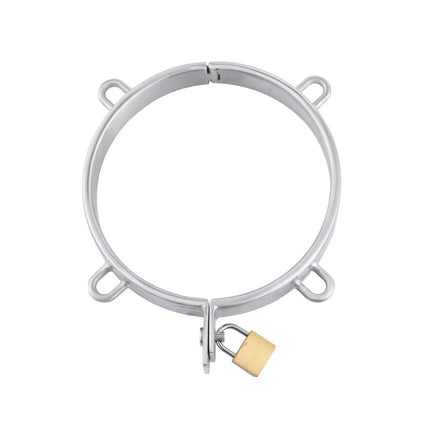 Stainless Lockable Steel Collar BDSM Bondage Restraint. Heavy Duty Hinged Neck Ring with Padlock & Loop Sex Toys Bondage Slave