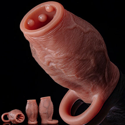 Dick Sleeve Enlargement Lock Sperm Penis Ring Adult Men Sex Toy Enlarged and Thicken Cock Sleeve Soft Silicone Male 18+ Sexy Toy