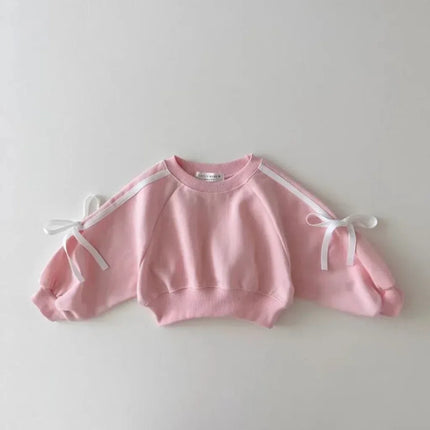 4295  Baby Clothing Set Spring Autumn Korean Sports Girl's Suit Bow Bar Splicing Sweater +Pant Two-piece Suit.