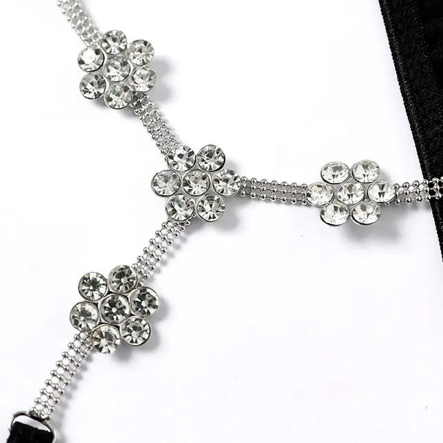 Sexy Briefs Flowers Crystal Bikini Thong Underwear for Women Banquet Bling Gift Rhinestone Lace Back Panties Body Jewelry Party
