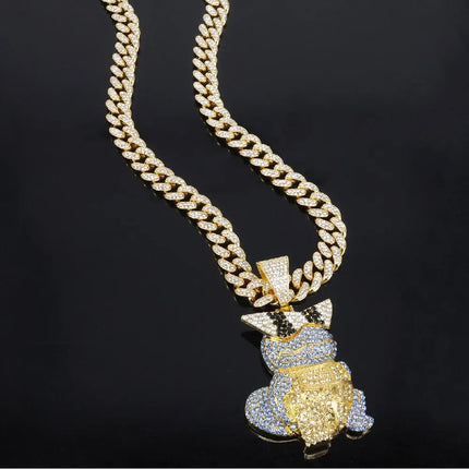 Anime Diamond Squirtle Pendant Necklace Men's and Women's Fashion Cuban Chain, Children's Holiday Gift