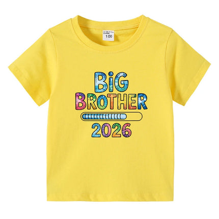 Children's T-shirts 2026 New Design Original Letter Kids Fasion Tops Big Brother Printed Boys Pure Cotton Tees Kids O-Neck Tops