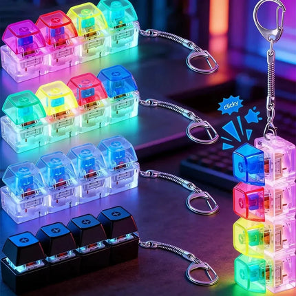 `Clickable Keyboard Keychain LED Light - Stress Anxiety Relief Fidget Toy, Portable Desktop Accessory for Office Decoration Gift