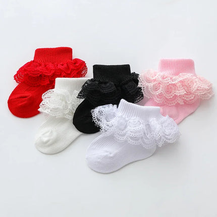 Baby Girls Boys Cotton Socks Cute Eyelet Frilly Lace Baptism Socks Birthday Gift for Infants