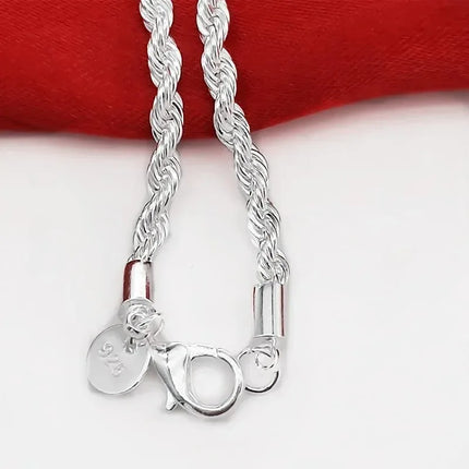 925 Sterling Silver 4MM Twisted Rope Bracelets For Women Men Fashion Minimalist Couple Chain Bracelet Male Silver Jewelry Gifts