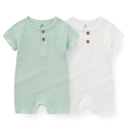 Kiddiezoom 1 PCS Fashion Four Seasons Unisex Solid Short Sleeve Baby Boy Girl Rompers 100%Cotton Soft Newborn Jumpsuit Clothes
