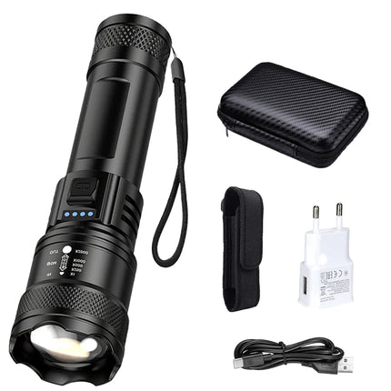 Super Bright Flashlight USB Rechargeable LED Long Range Tactical Torch Outdoor Waterproof Emergency Camping Fishing Lantern