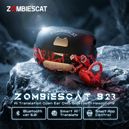 Zombies Cat B23 Graffiti Design Bluetooth 6.0 OWS Ear Clip Earbuds AI Translating Headphone TWS Wireless Earphone with Smart APP