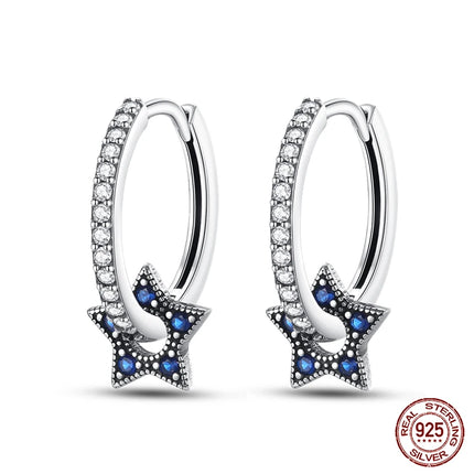 Real 925 Sterling Silver Star Earrings For Women Sparkling Zircon Ear Studs Luxury Fine Engagement Wedding Jewelry Gift For Girl